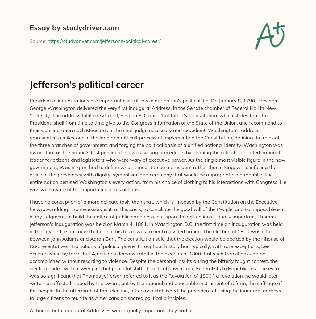 Jefferson’s Political Career essay