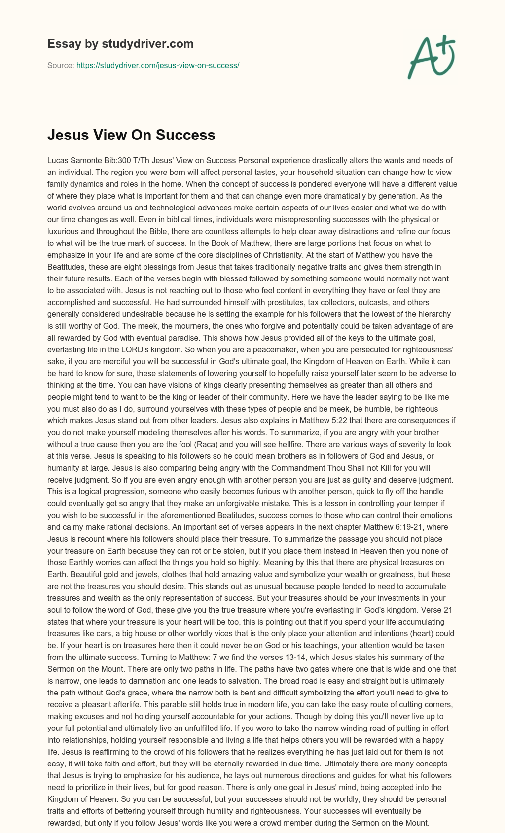 Jesus View on Success essay