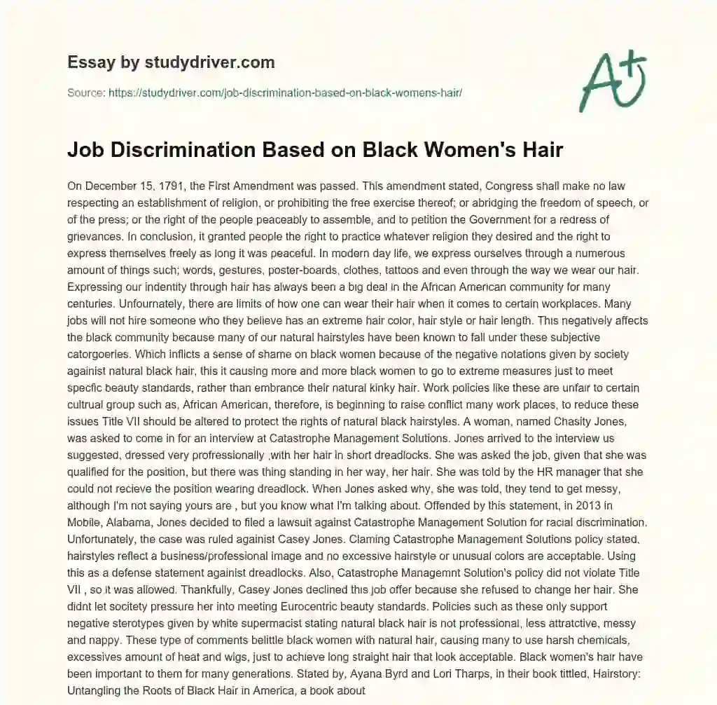 Job Discrimination Based on Black Women’s Hair essay