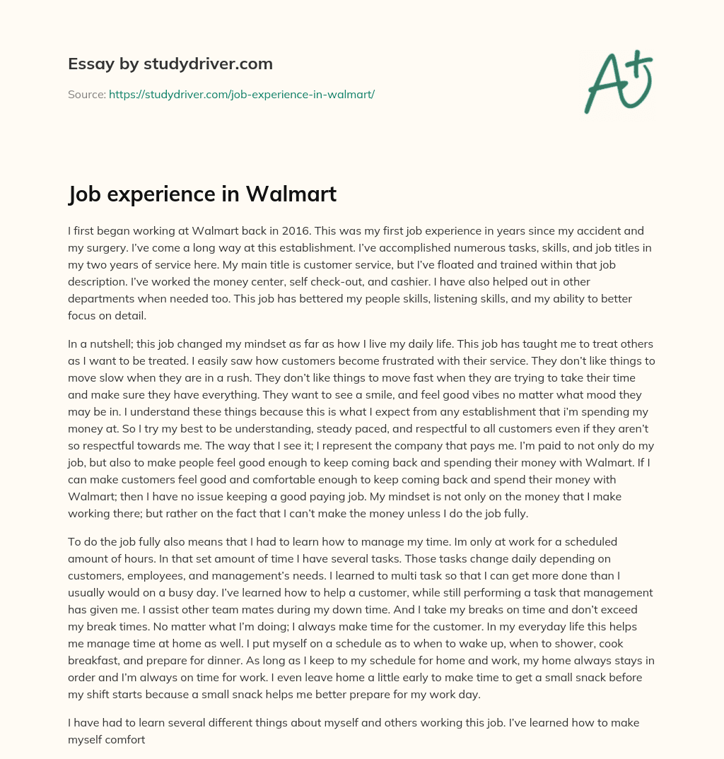 Job Experience in Walmart essay