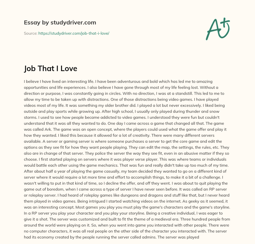 Job that i Love essay