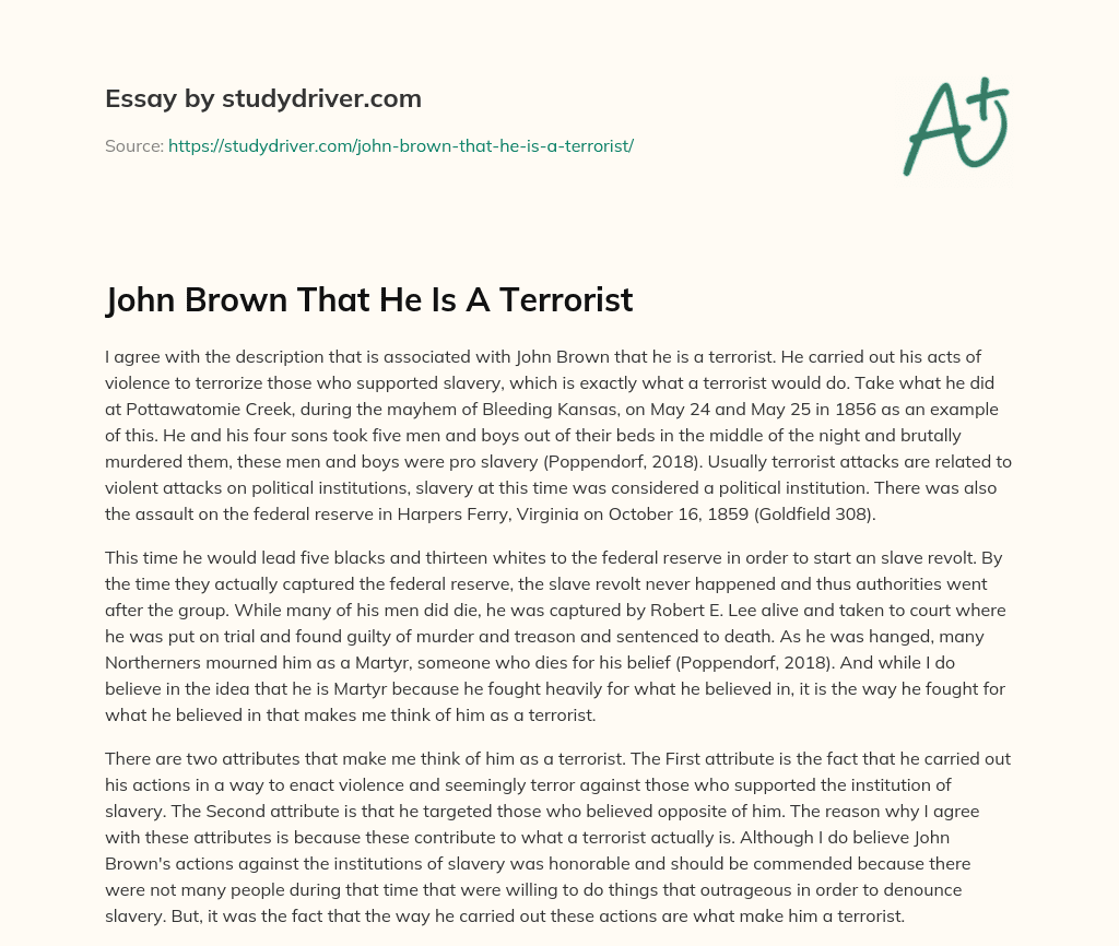 John Brown that he is a Terrorist essay