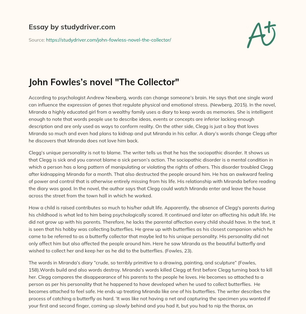 John Fowles’s Novel “The Collector” essay