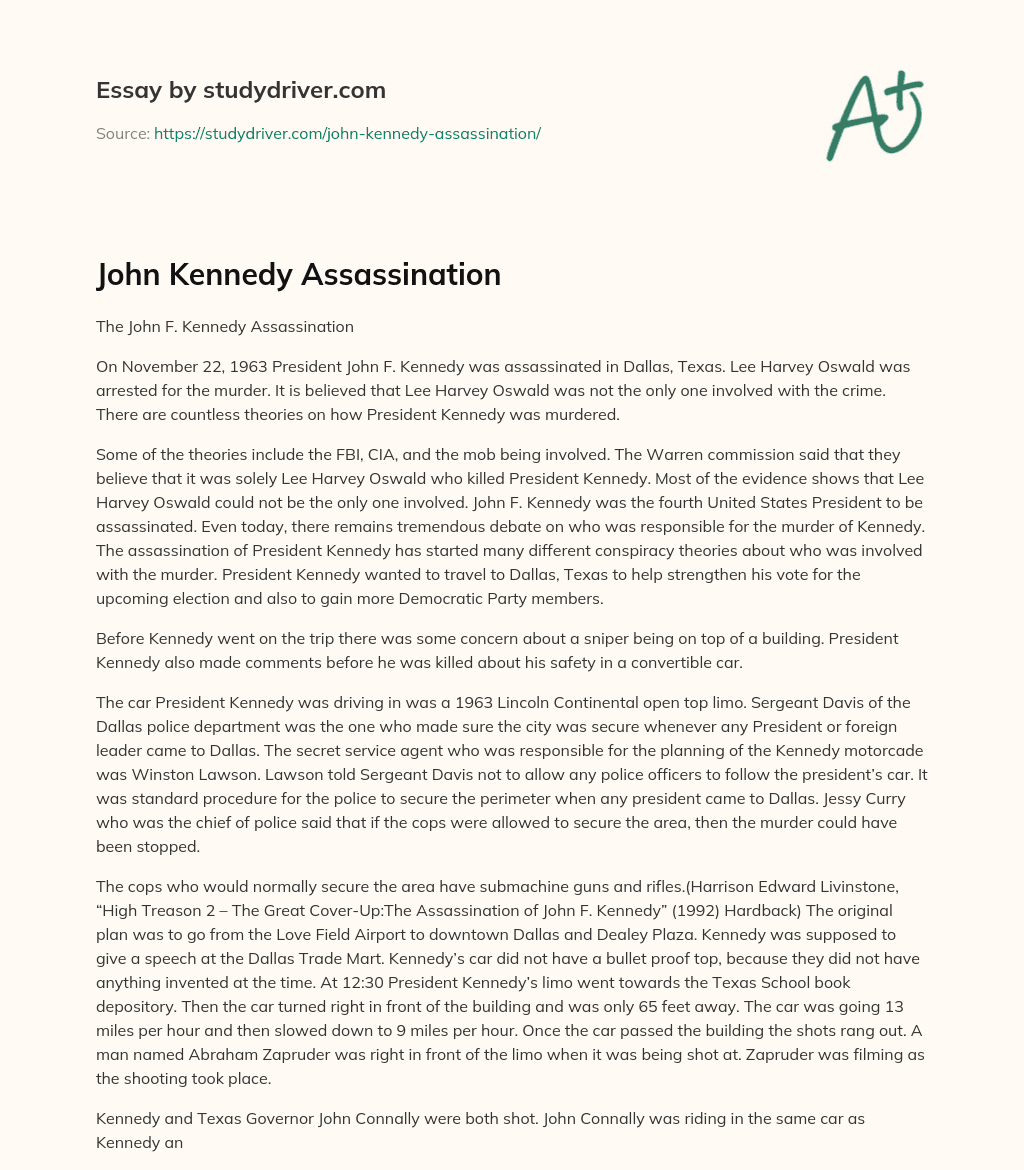 John Kennedy Assassination essay