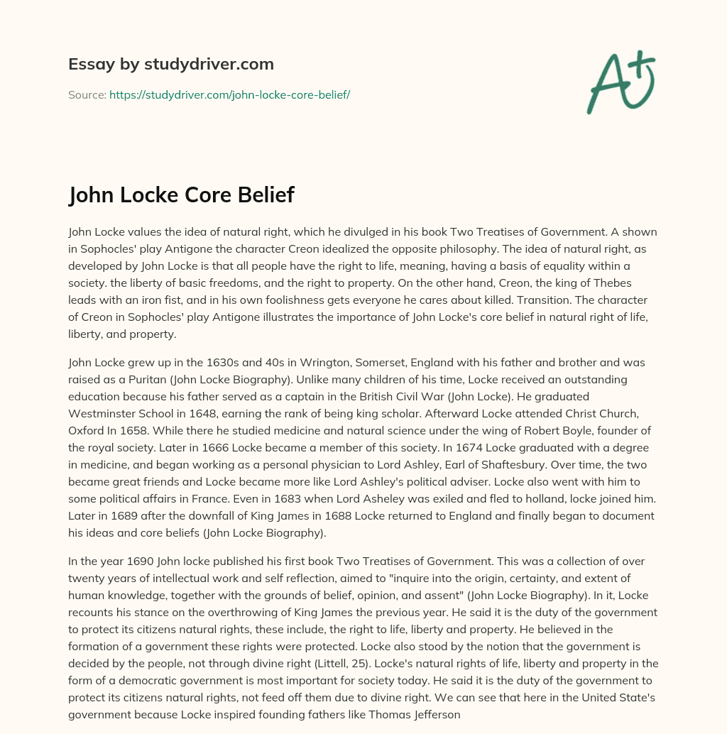 John Locke Core Belief essay