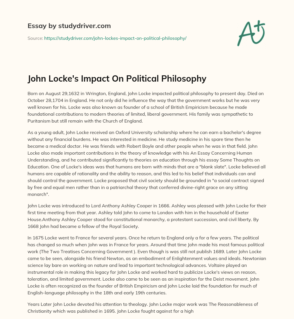 John Locke’s Impact on Political Philosophy essay