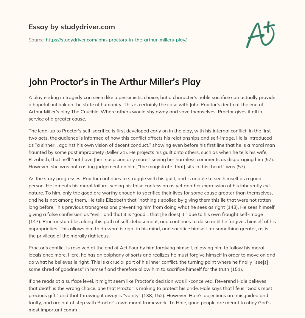 John Proctor’s in the Arthur Miller’s Play essay