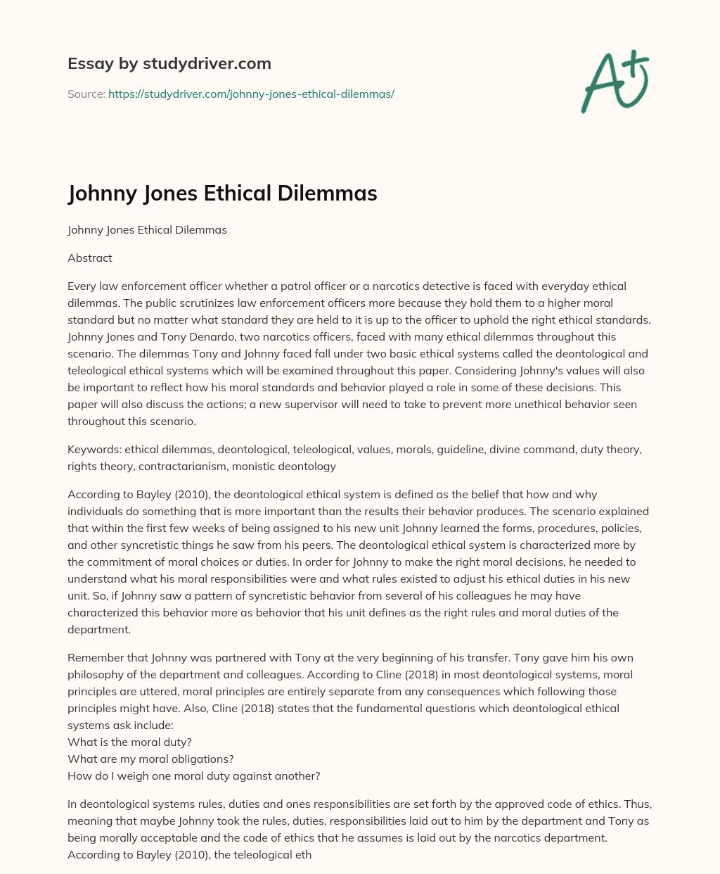 Johnny Jones Ethical Dilemmas essay