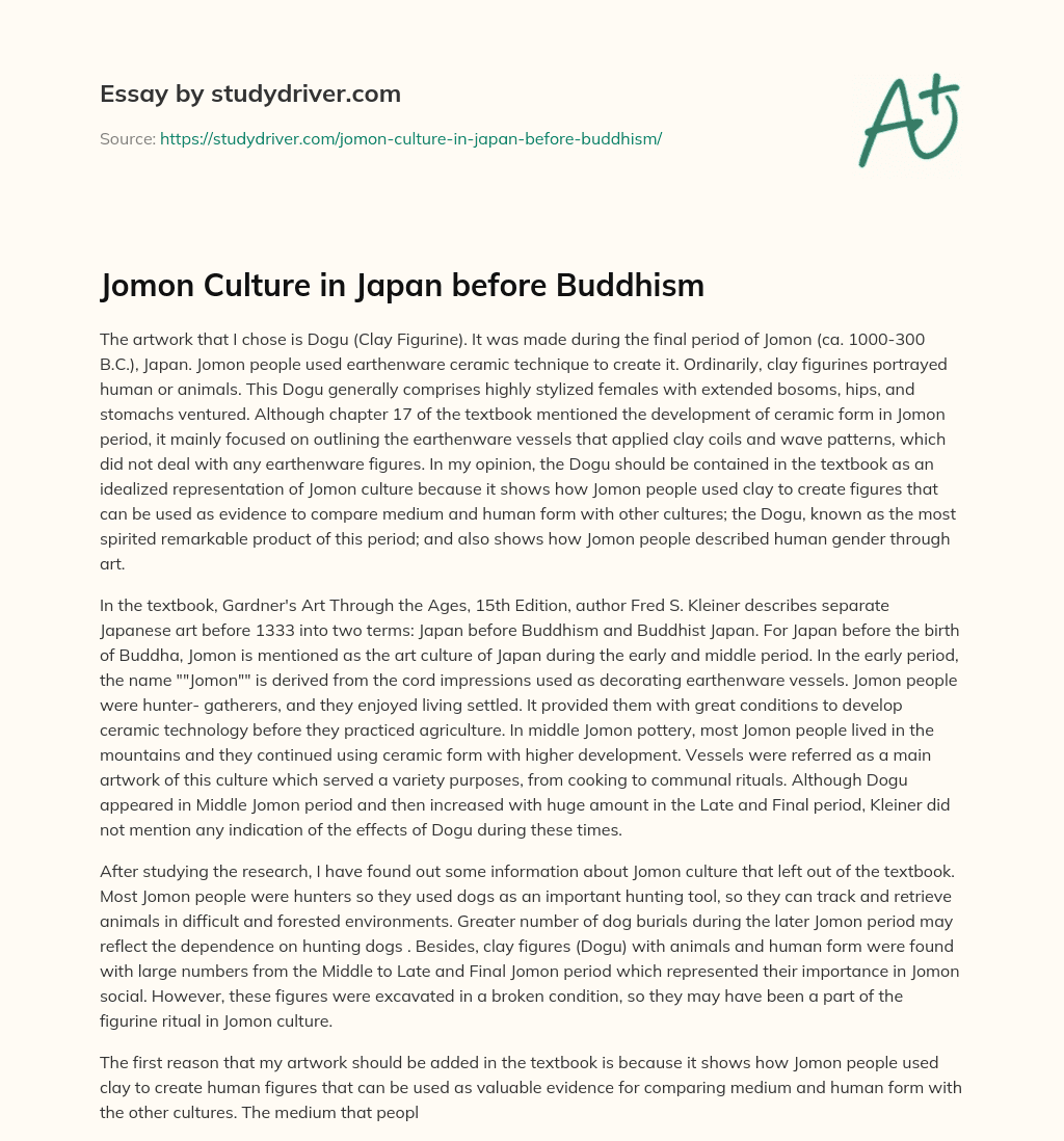 Jomon Culture in Japan before Buddhism essay
