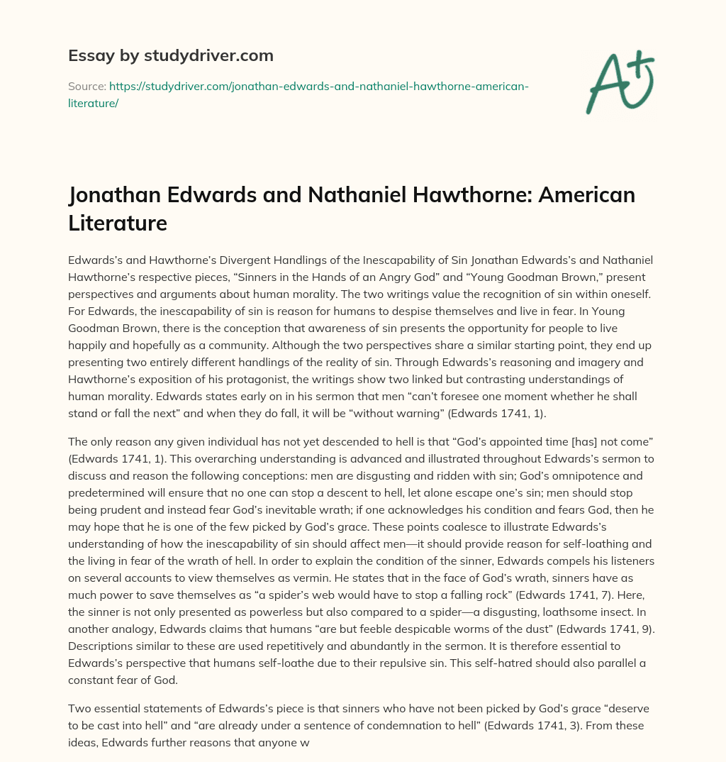 Jonathan Edwards and Nathaniel Hawthorne: American Literature essay