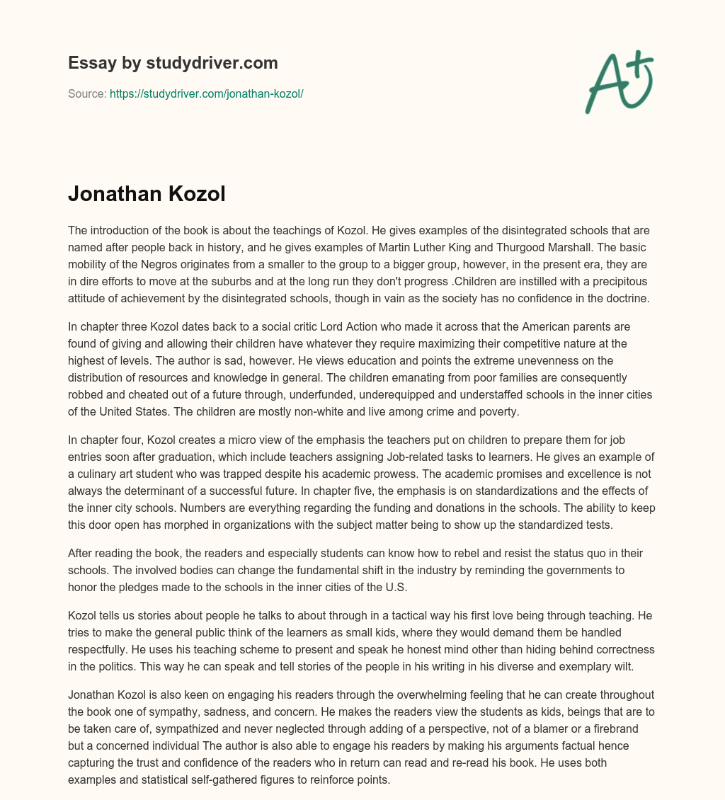 Jonathan Kozol essay