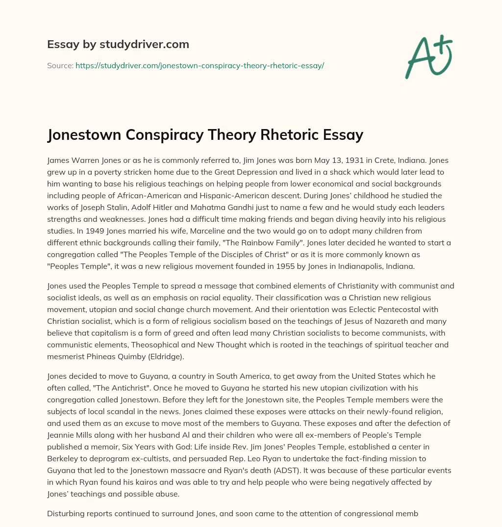 Jonestown Conspiracy Theory Rhetoric Essay essay