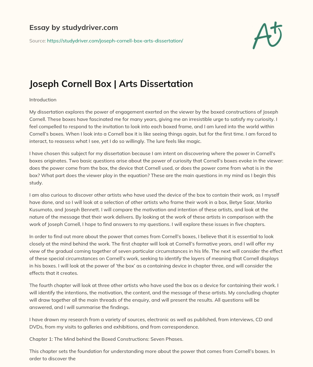 Joseph Cornell Box | Arts Dissertation essay