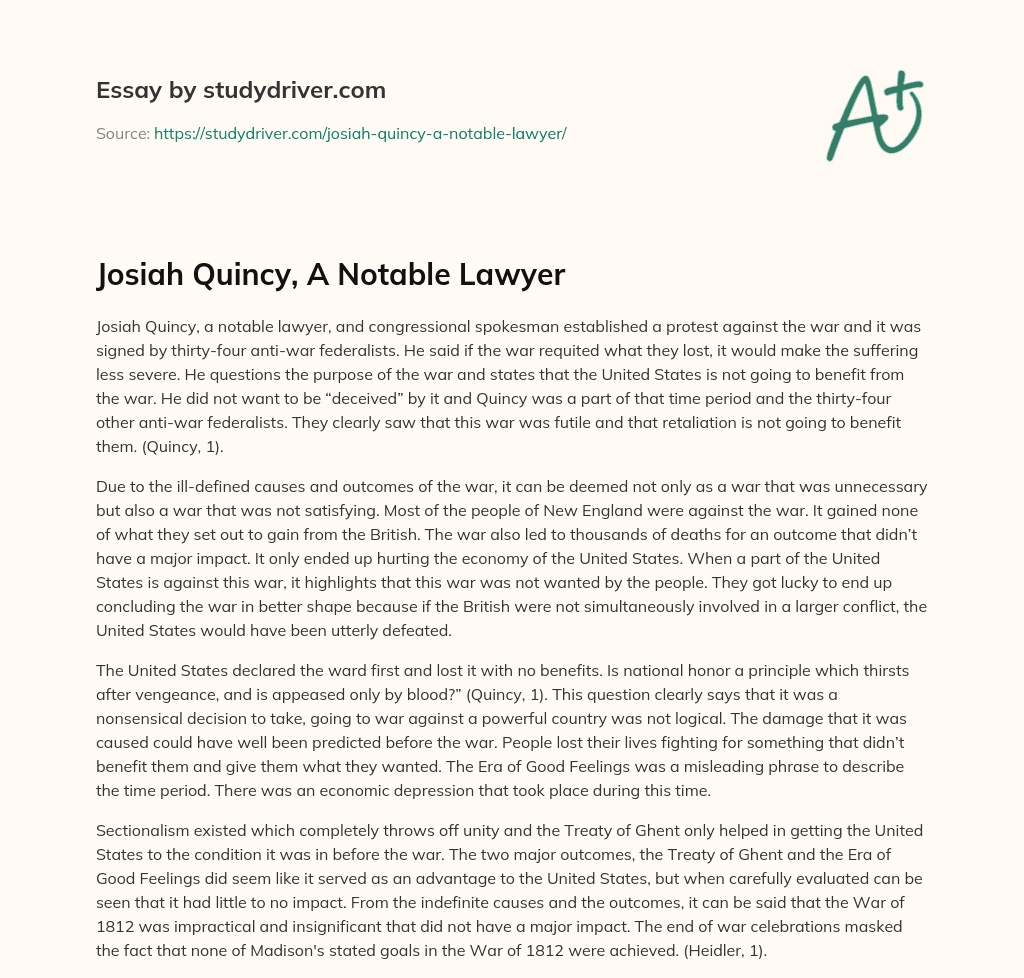 Josiah Quincy, a Notable Lawyer essay