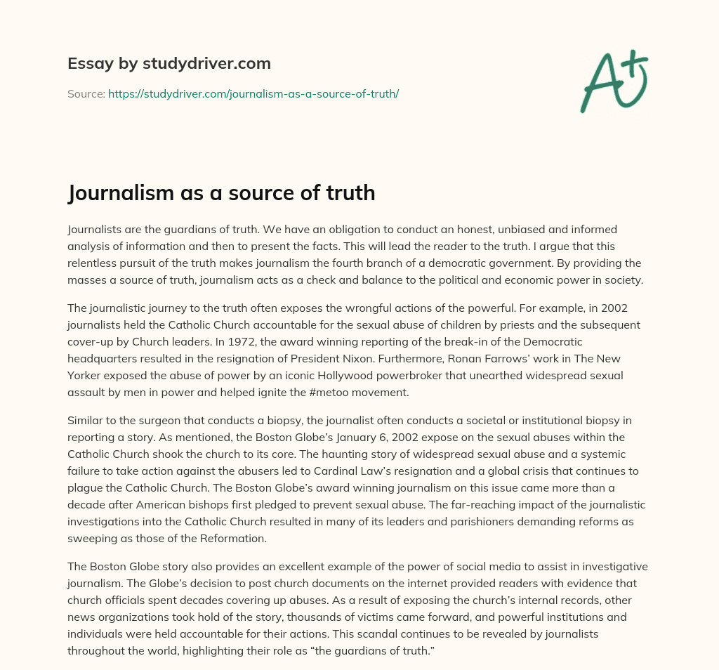 Journalism as a Source of Truth essay