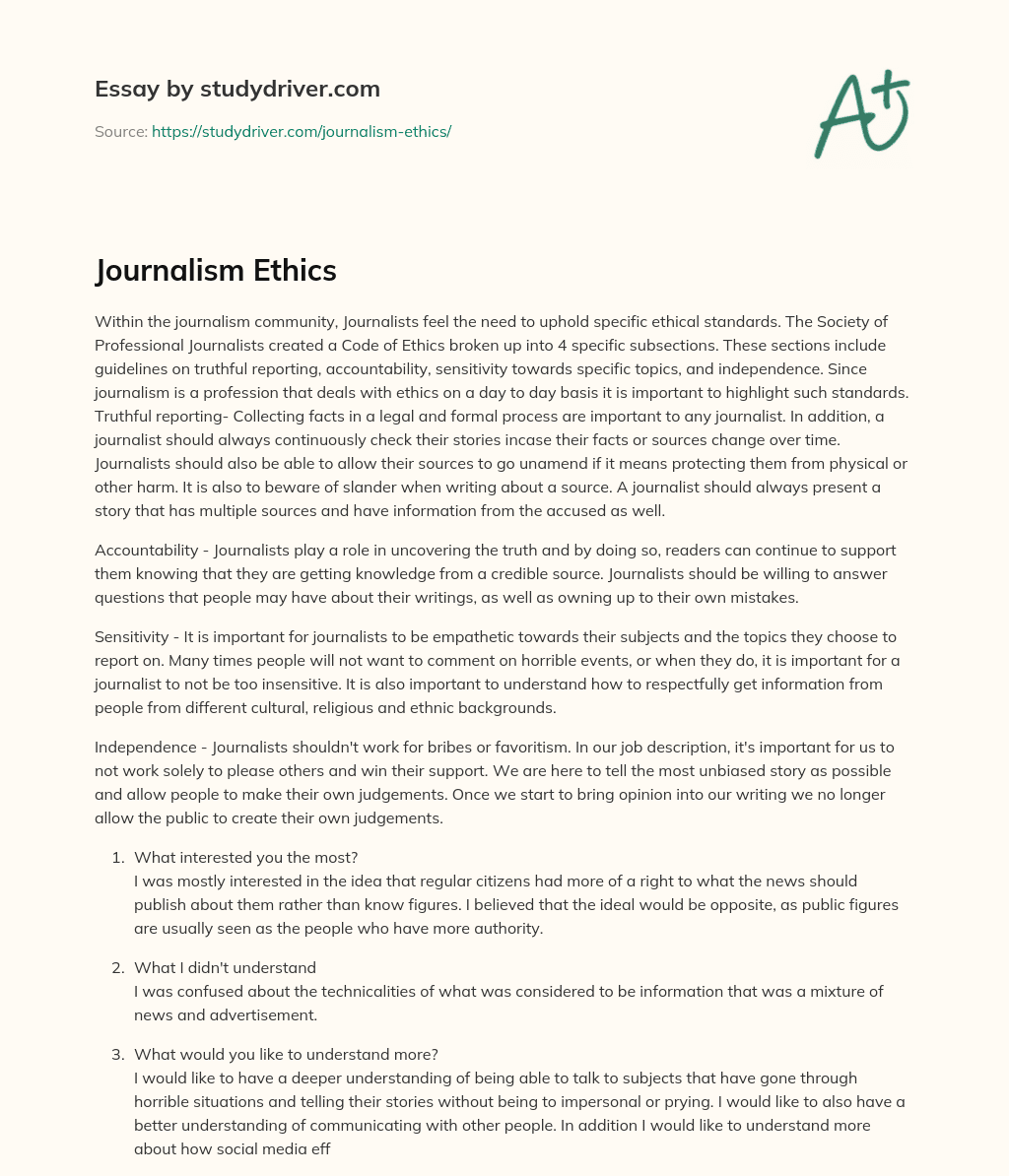 Journalism Ethics essay