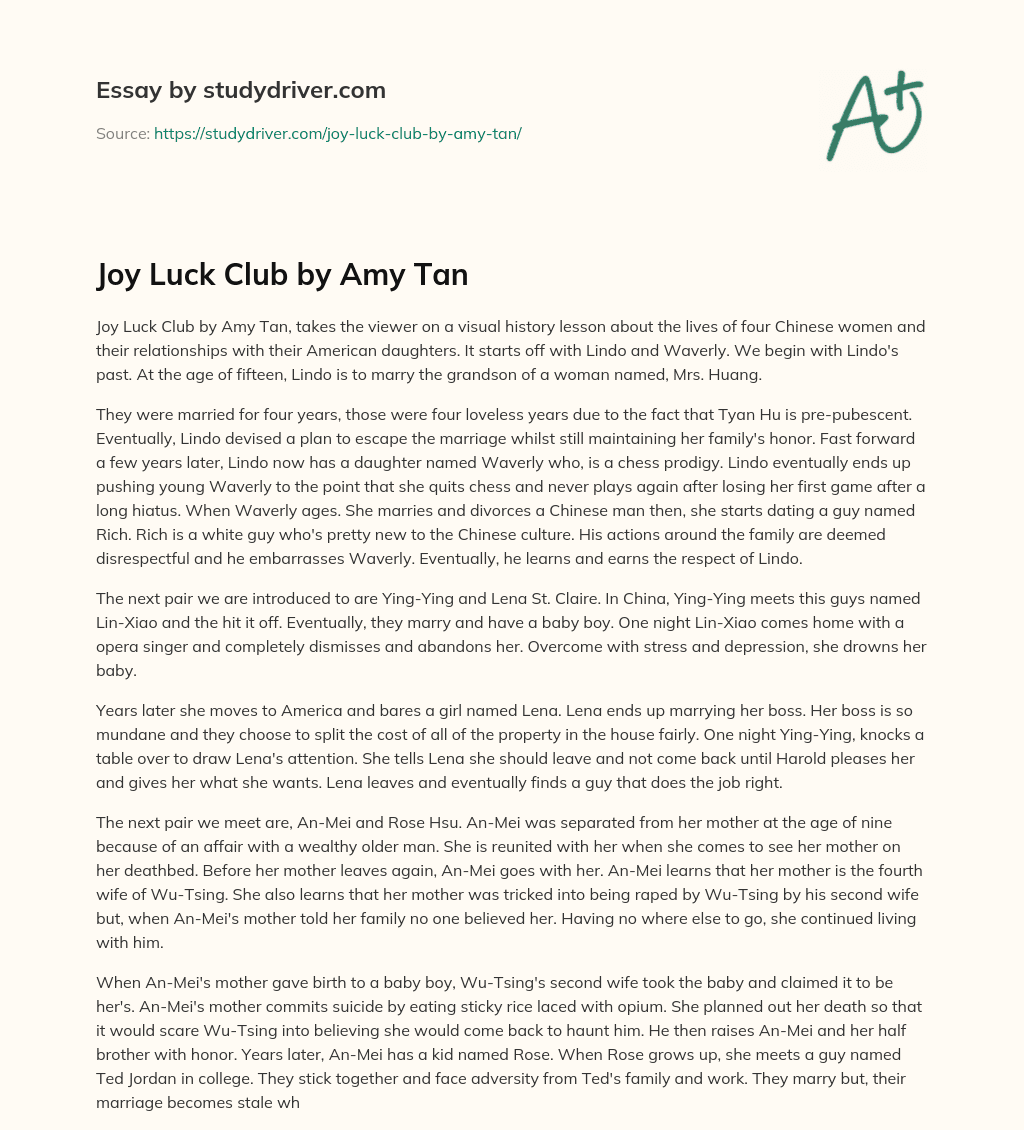 Joy Luck Club by Amy Tan essay