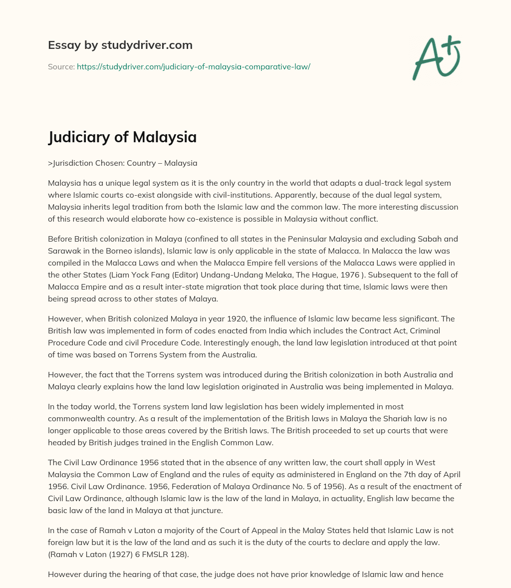 Judiciary of Malaysia essay