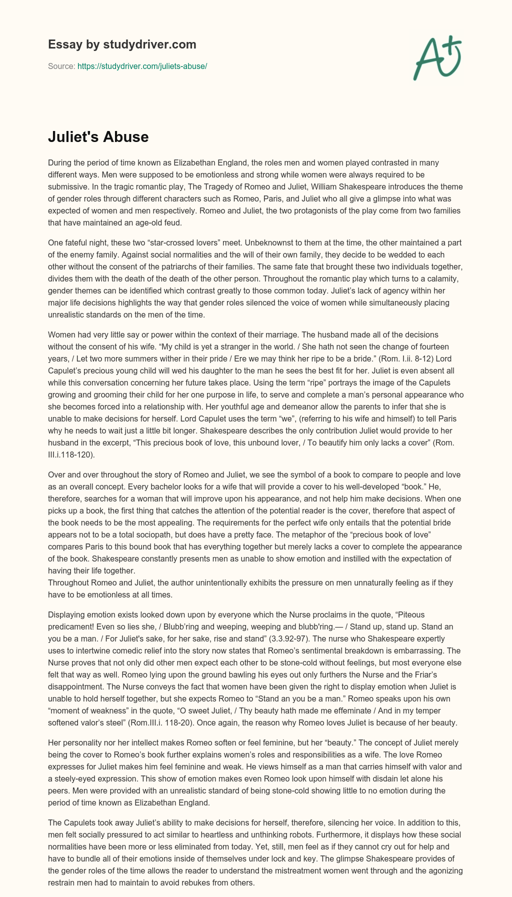 Juliet’s Abuse essay