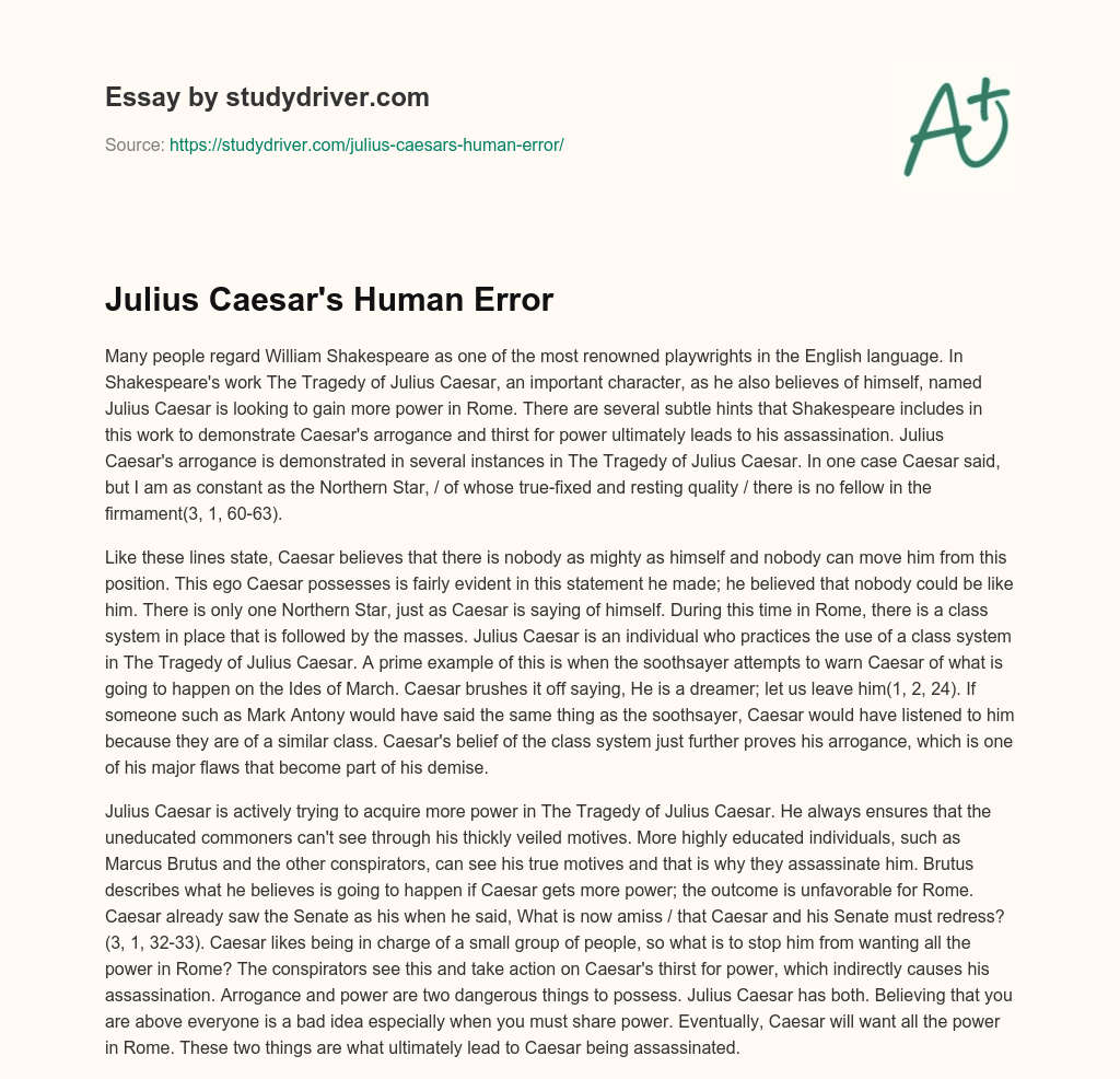 Julius Caesar’s Human Error essay