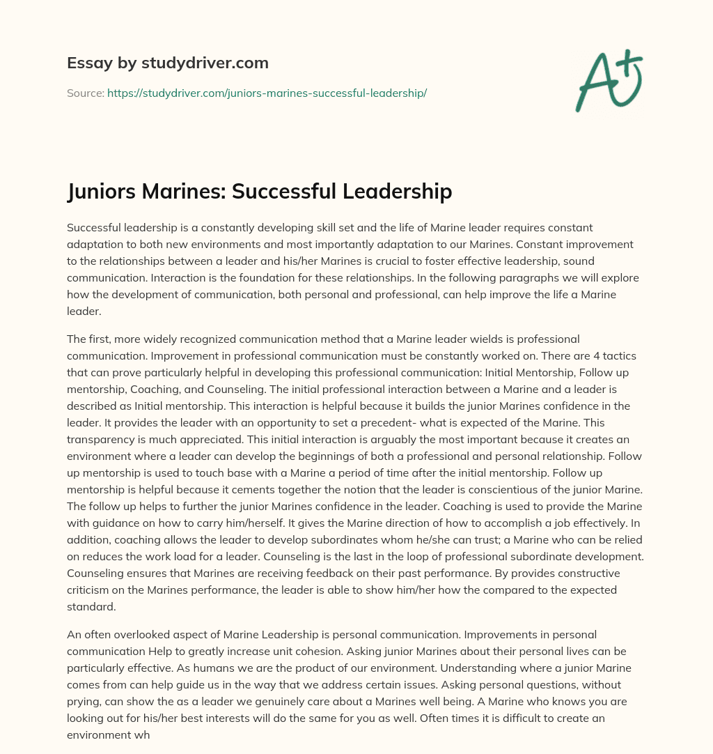 Juniors Marines: Successful Leadership essay