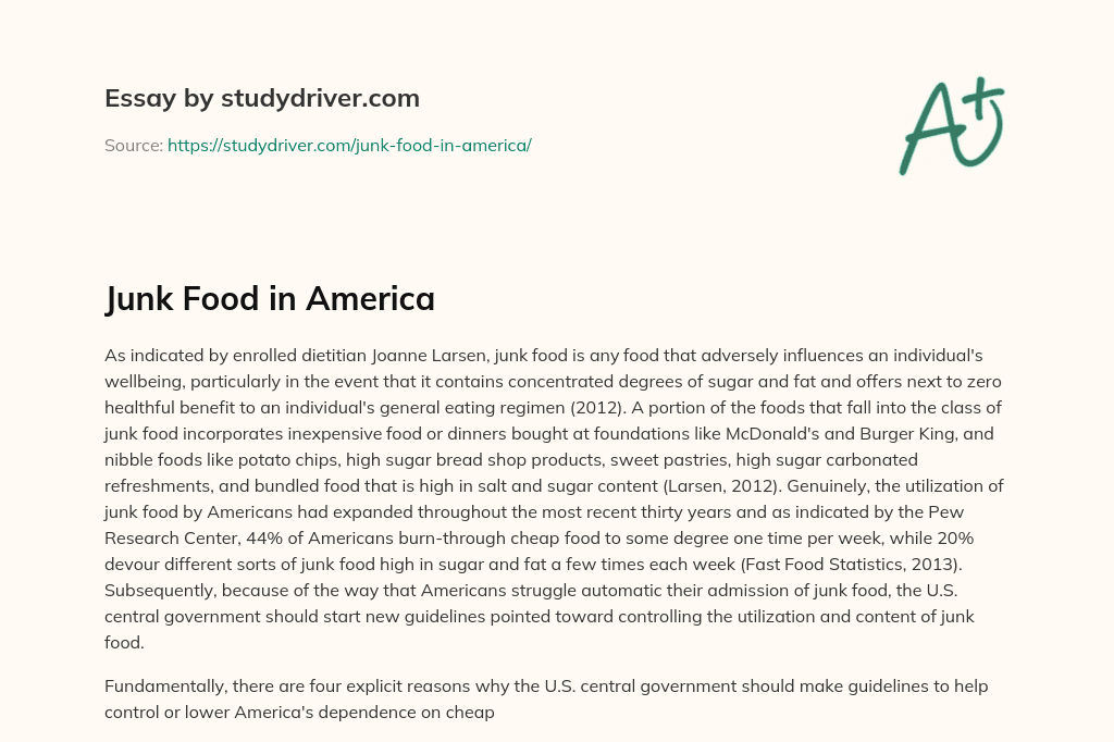 Junk Food in America essay