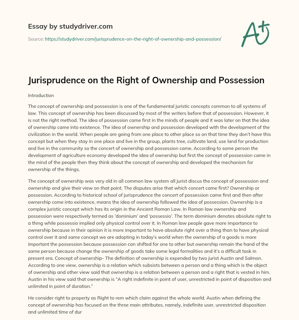 Jurisprudence on the Right of Ownership and Possession essay