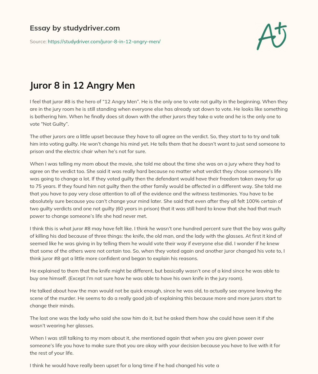 Juror 8 in 12 Angry Men essay