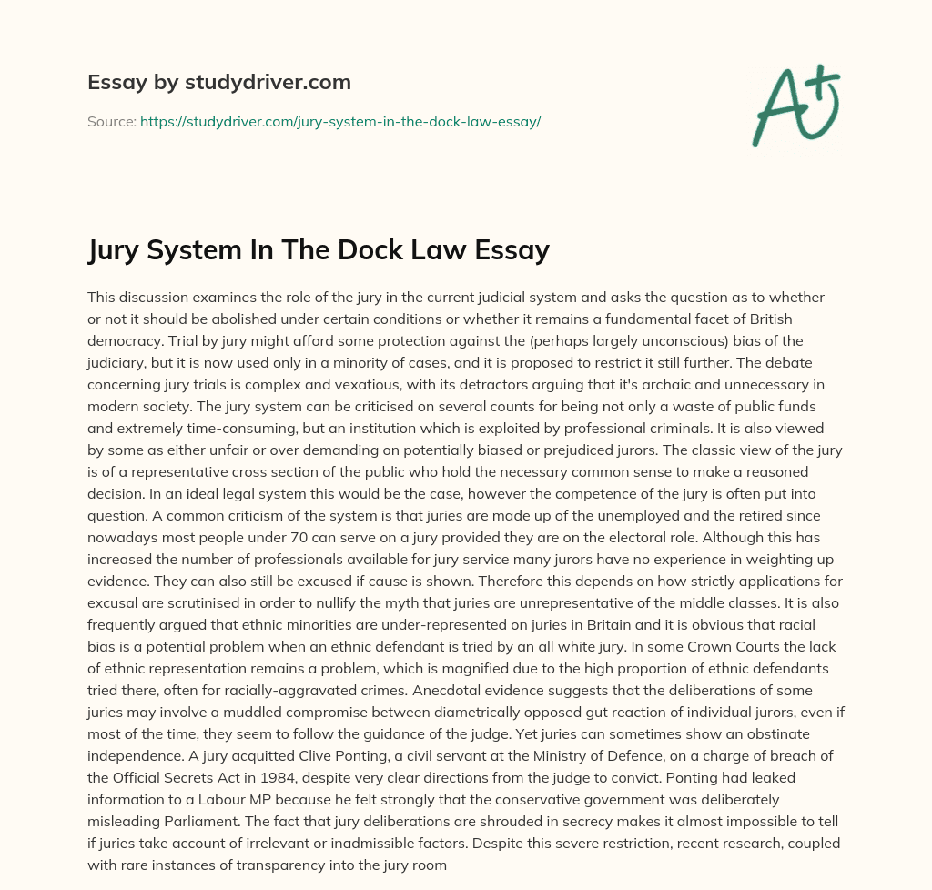 Jury System in the Dock Law Essay essay