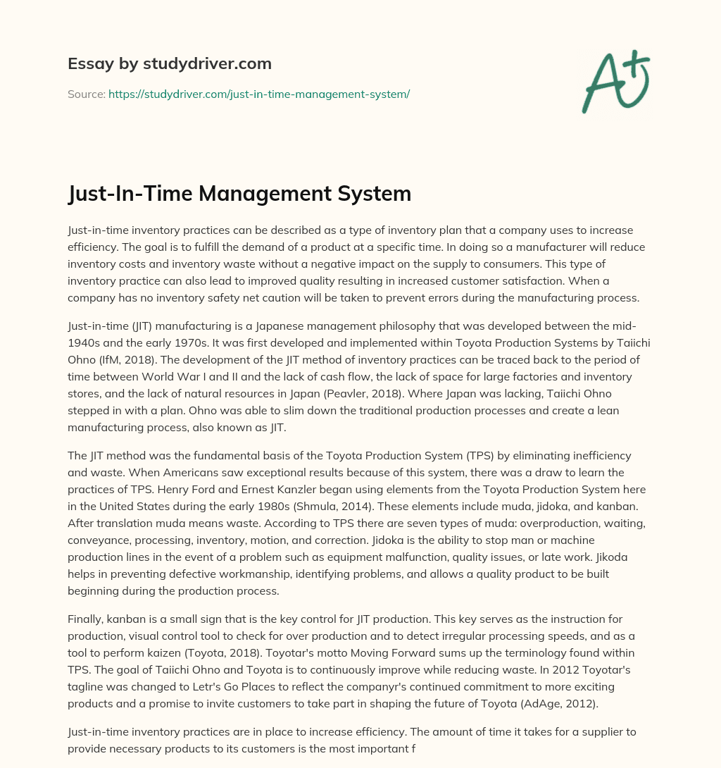 Just-In-Time Management System essay