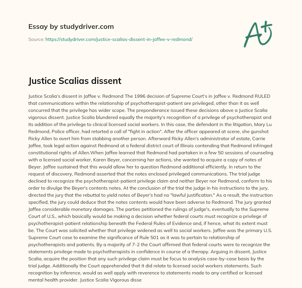 Justice Scalias Dissent essay