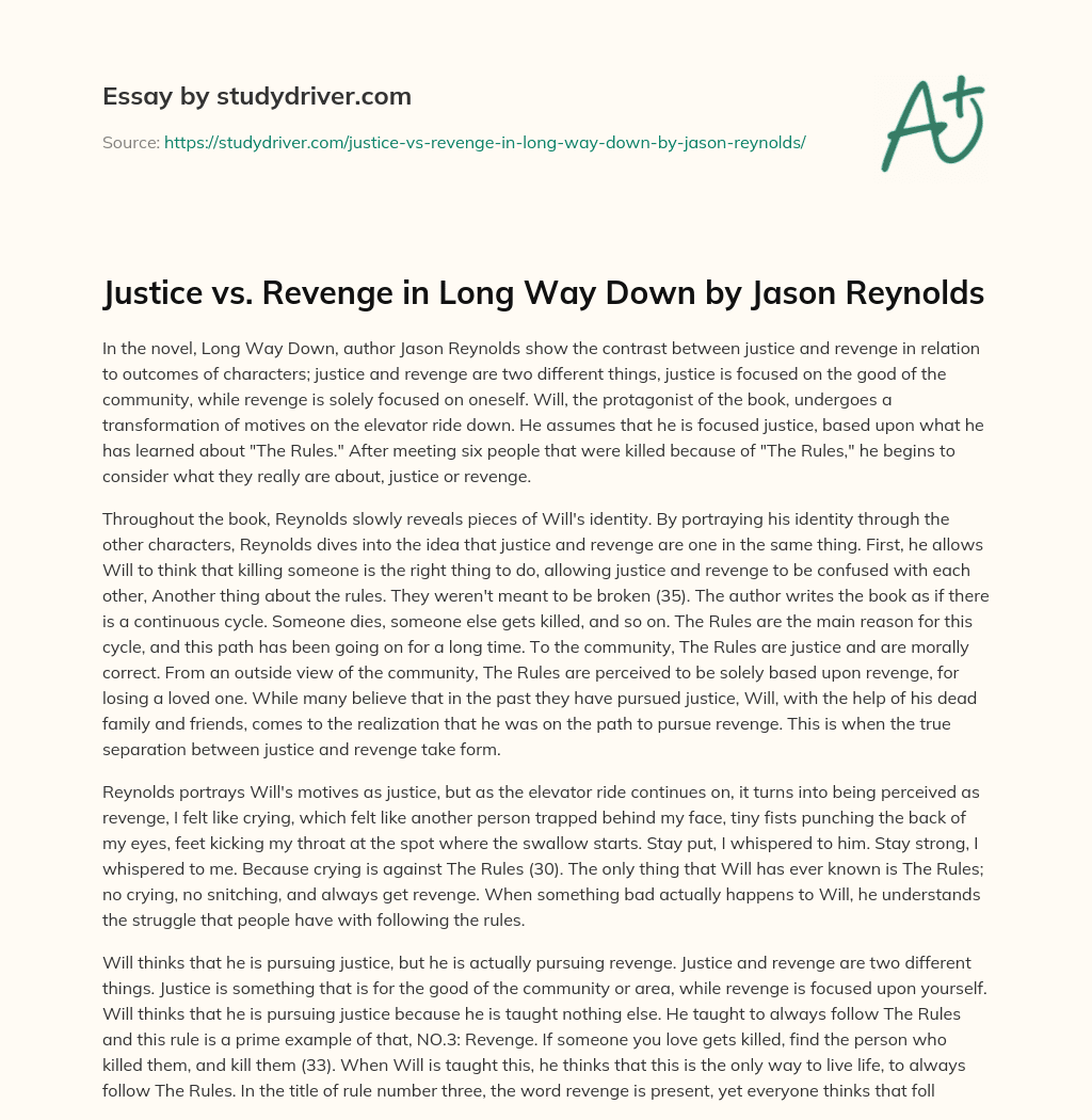 Justice Vs. Revenge in Long Way down by Jason Reynolds essay