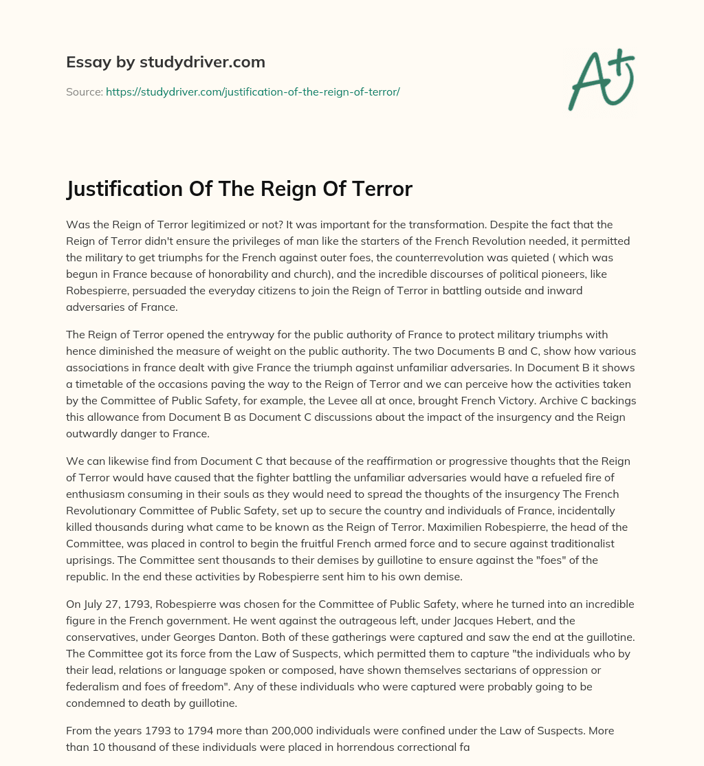 Justification of the Reign of Terror essay