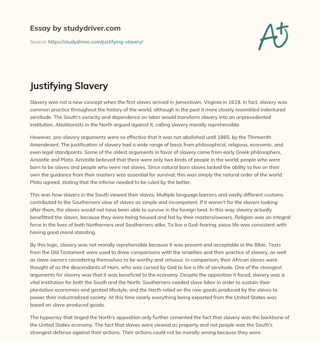 Justifying Slavery essay