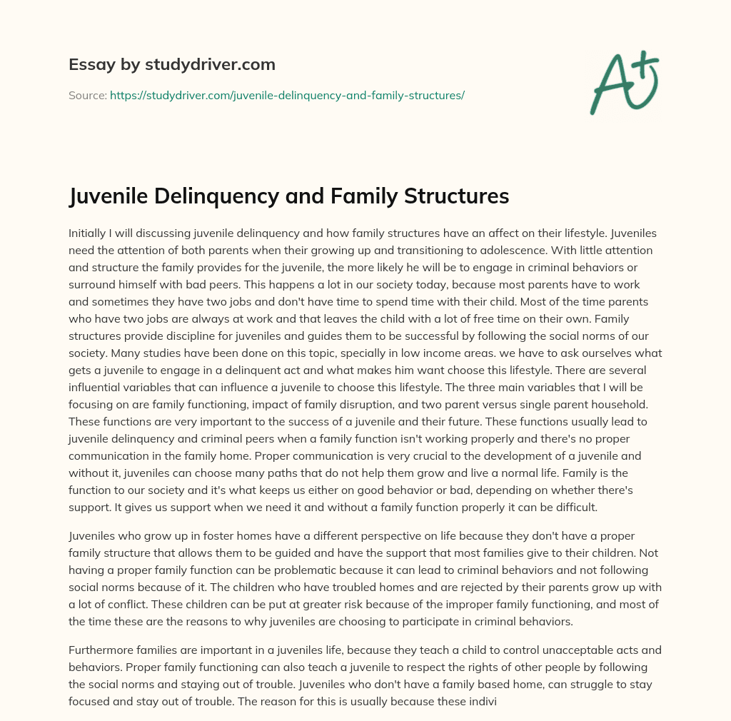 Juvenile Delinquency and Family Structures essay