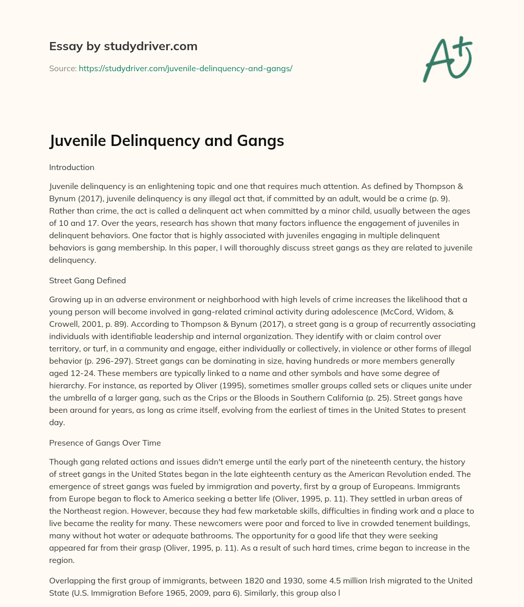 Juvenile Delinquency and Gangs essay