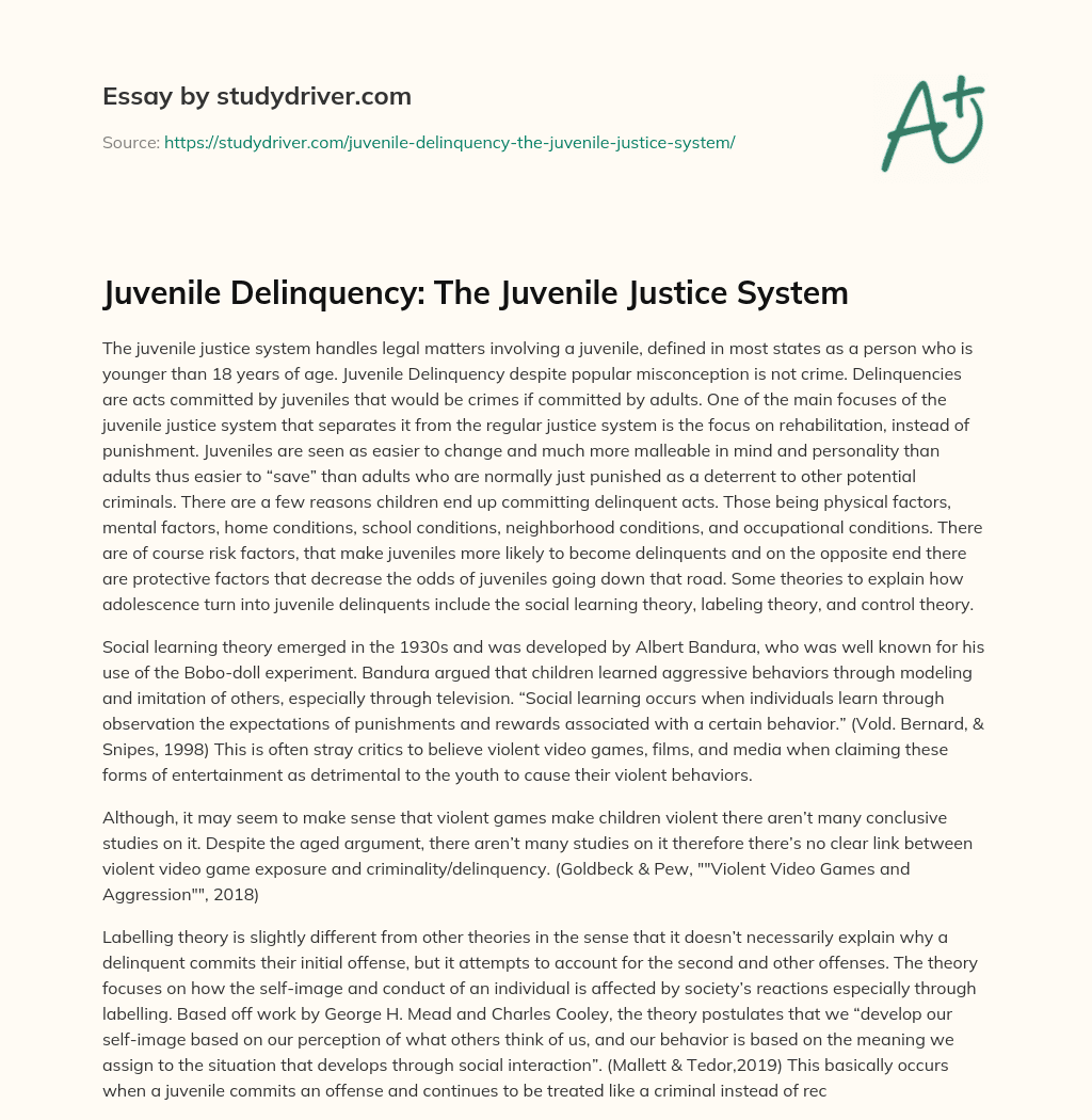 Juvenile Delinquency: the Juvenile Justice System essay