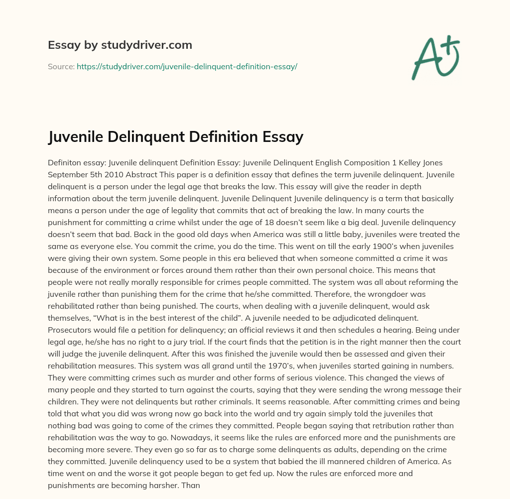 Juvenile Delinquent Definition Essay essay