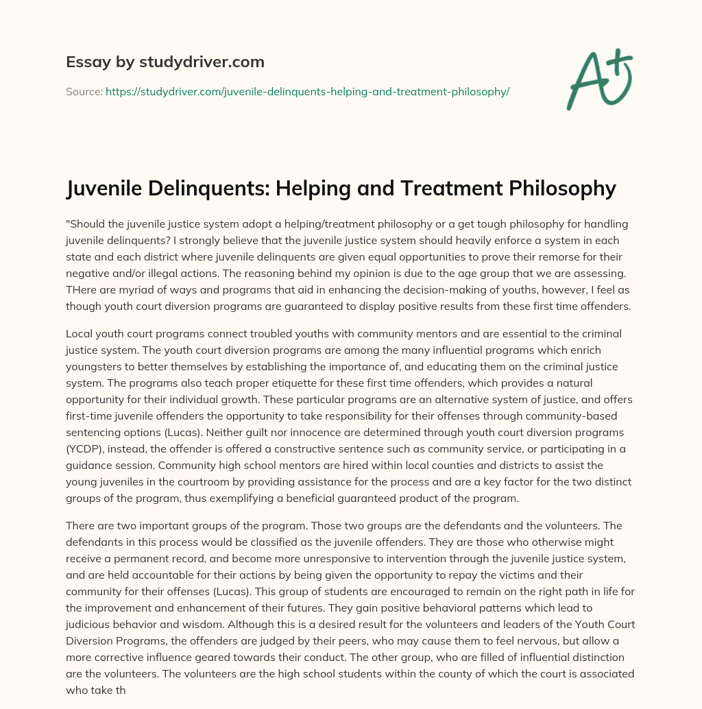 Juvenile Delinquents: Helping and Treatment Philosophy essay