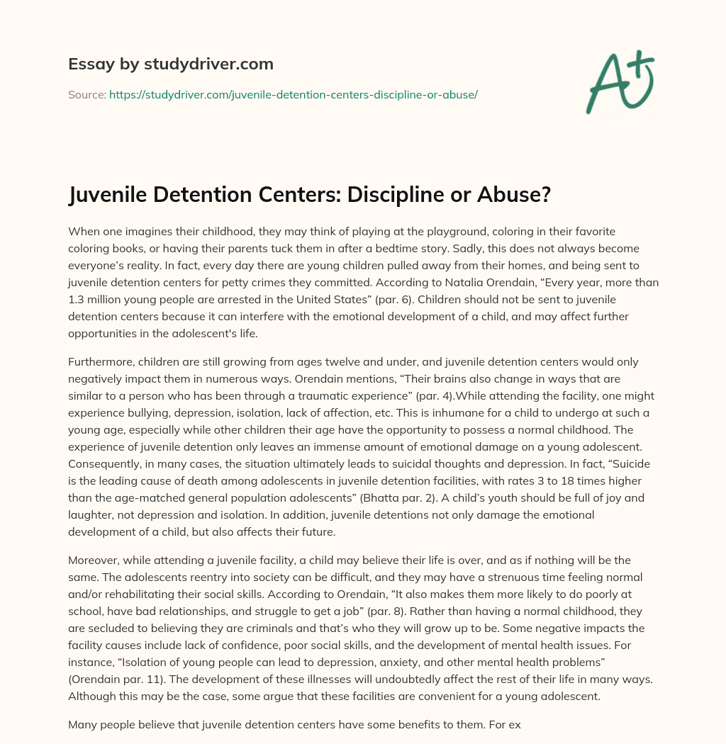 Juvenile Detention Centers: Discipline or Abuse?  essay