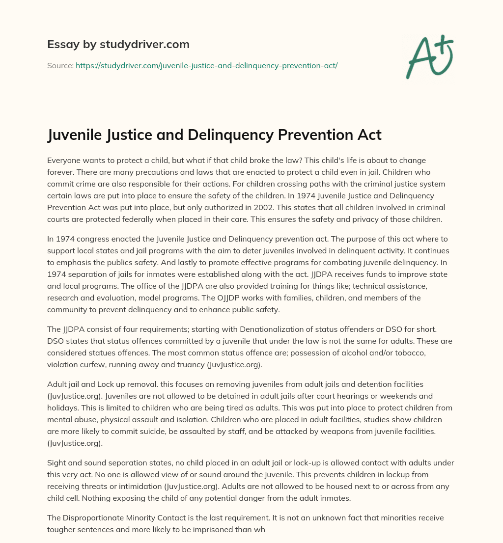 Juvenile Justice and Delinquency Prevention Act essay