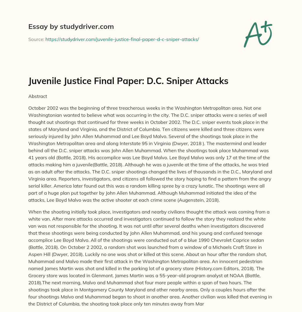 Juvenile Justice Final Paper: D.C. Sniper Attacks essay