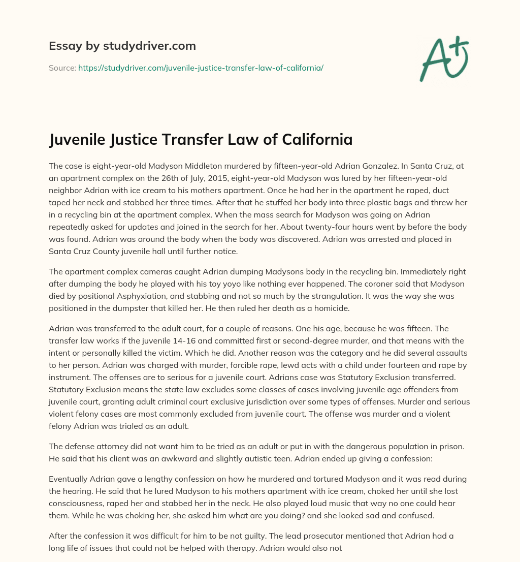 Juvenile Justice Transfer Law of California essay