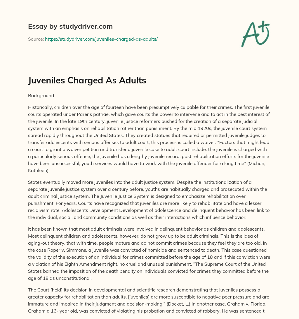 Juveniles Charged as Adults essay