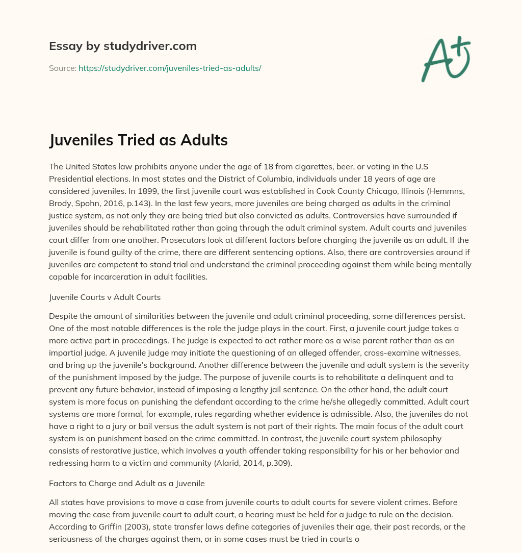 Juveniles Tried As Adults - Free Essay Example - 2526 Words ...