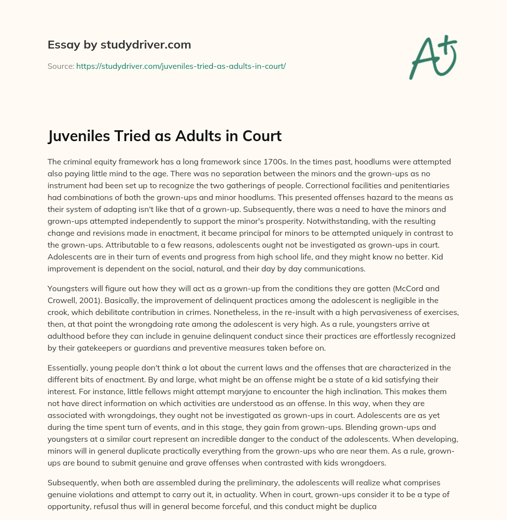 argumentative essay on juveniles tried as adults