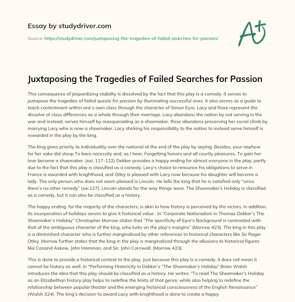 Juxtaposing the Tragedies of Failed Searches for Passion essay