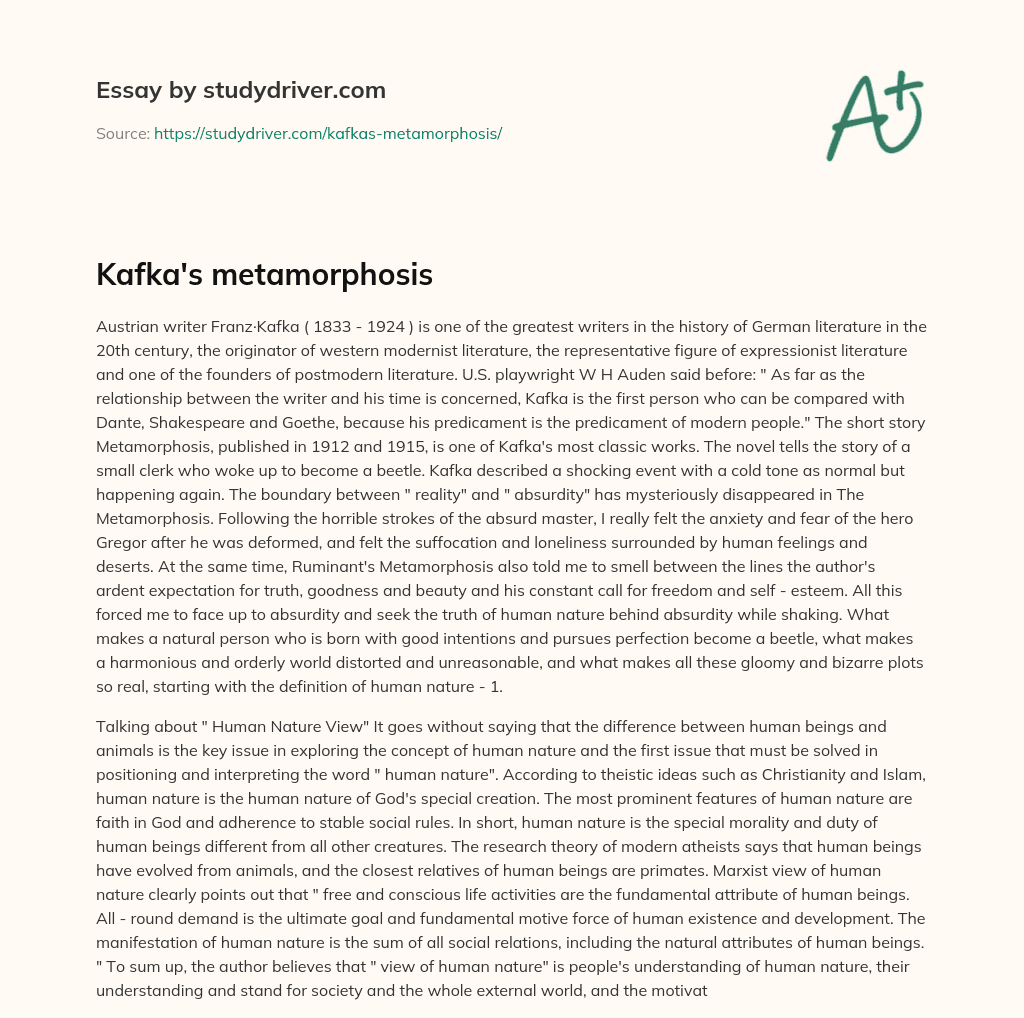 Kafka’s Metamorphosis essay