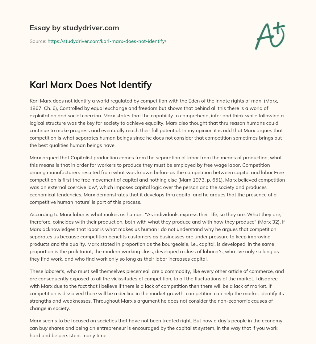 Karl Marx does not Identify essay