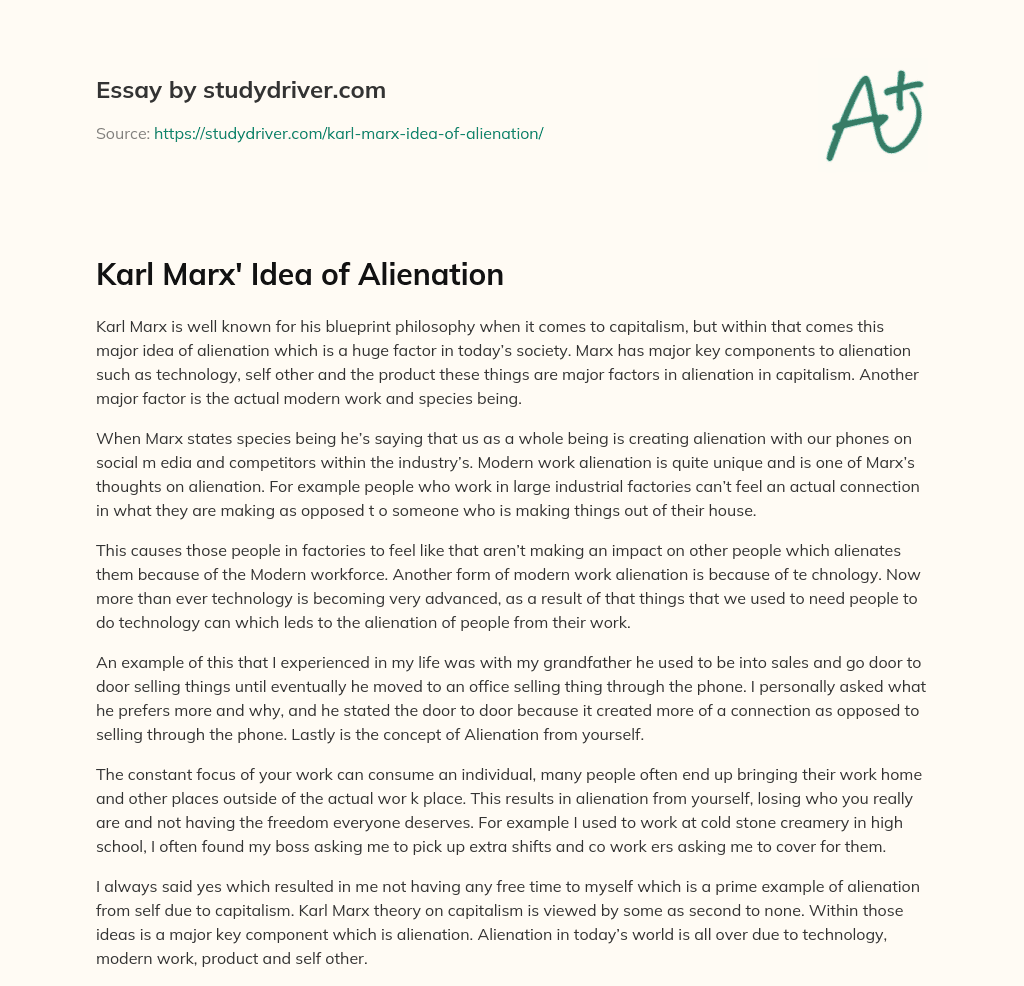 Karl Marx’ Idea of Alienation essay